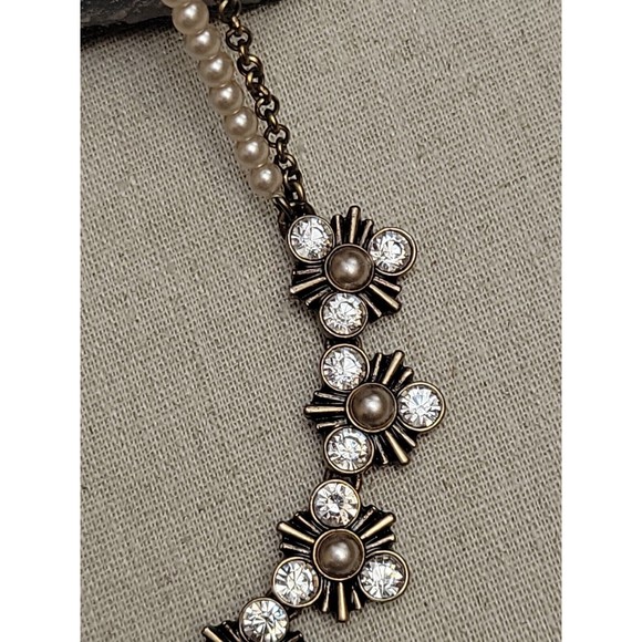 Ann Taylor Loft Rhinestone Collar Necklace Antiqued Champagne & Cream Faux Pearl - Picture 3 of 9